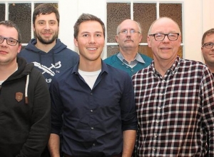 Der geschäftsführende Vorstand der Handballfreunde (v.l.): Marco Redmer, Stefan Heming, Dennis Kielmann, Alfons Teigeler, Andreas Krumschmidt und Andy Storkebaum. (Foto: Heidrun Riese)