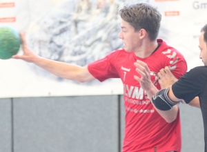 Nicht viel zu lachen gab es zu Anfang der Partie für Moritz König und die Handballfreunde-A-Jugend gegen Telgte. (Foto: Heidrun Riese)