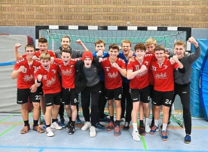 Die B1-Jugend der Handballfreunde Reckenfeld/Greven 05 holte mit dem 34:29 (15:18) über die TG Hörste den ersten Verbandsliga-Sieg in der Vereinsgeschichte. (Foto: Andreas Krumbeck)